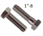 Hex Cap Screw, 1-8 UNC, <span style=font-family: Arial; color: #D85906>304</span> Stainless