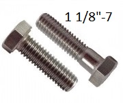 1 1/8"-7 x 3", (FT) UNC Hex Cap Screws, Stainless 304 (18-8, A2),  1 ea